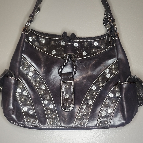 Studded Black Leather Shoulder Bag - Picture 1 of 1